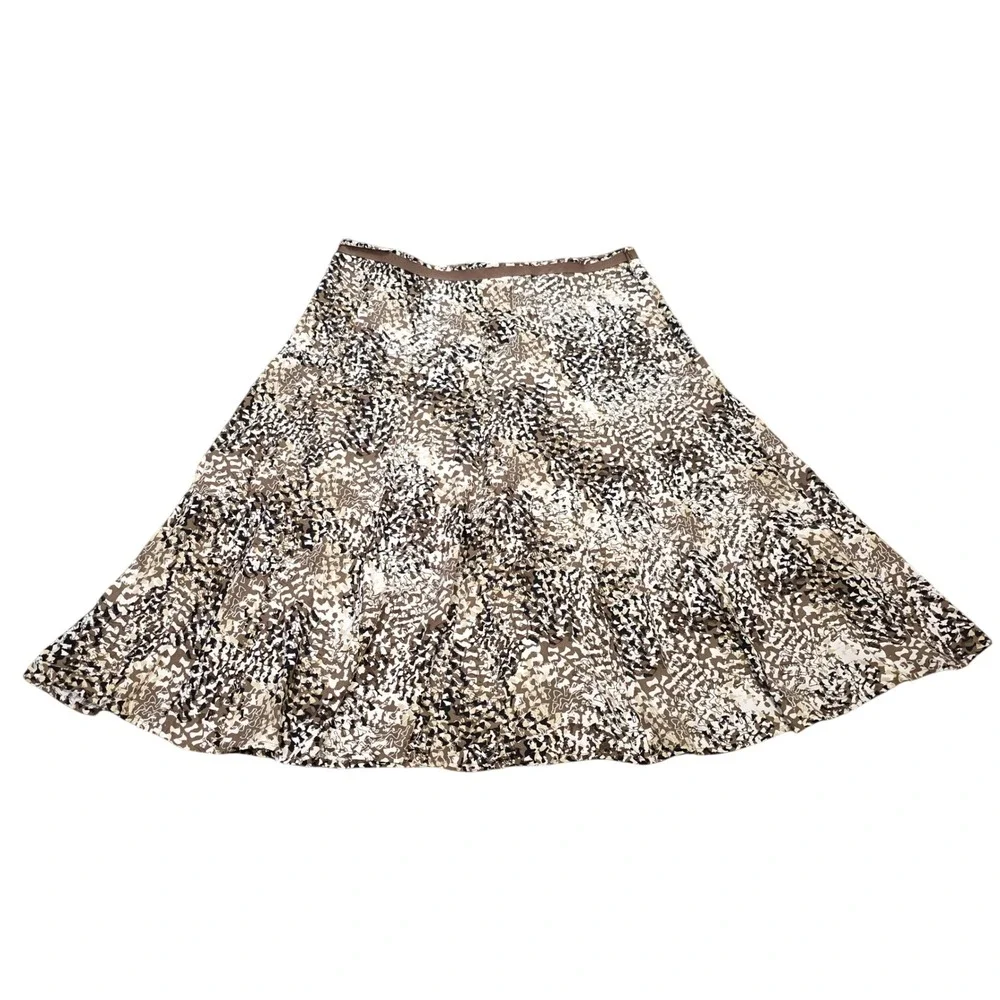 Christopher & Banks Abstract Print Midi A-Line Skirt Women's Size 14 Brown White